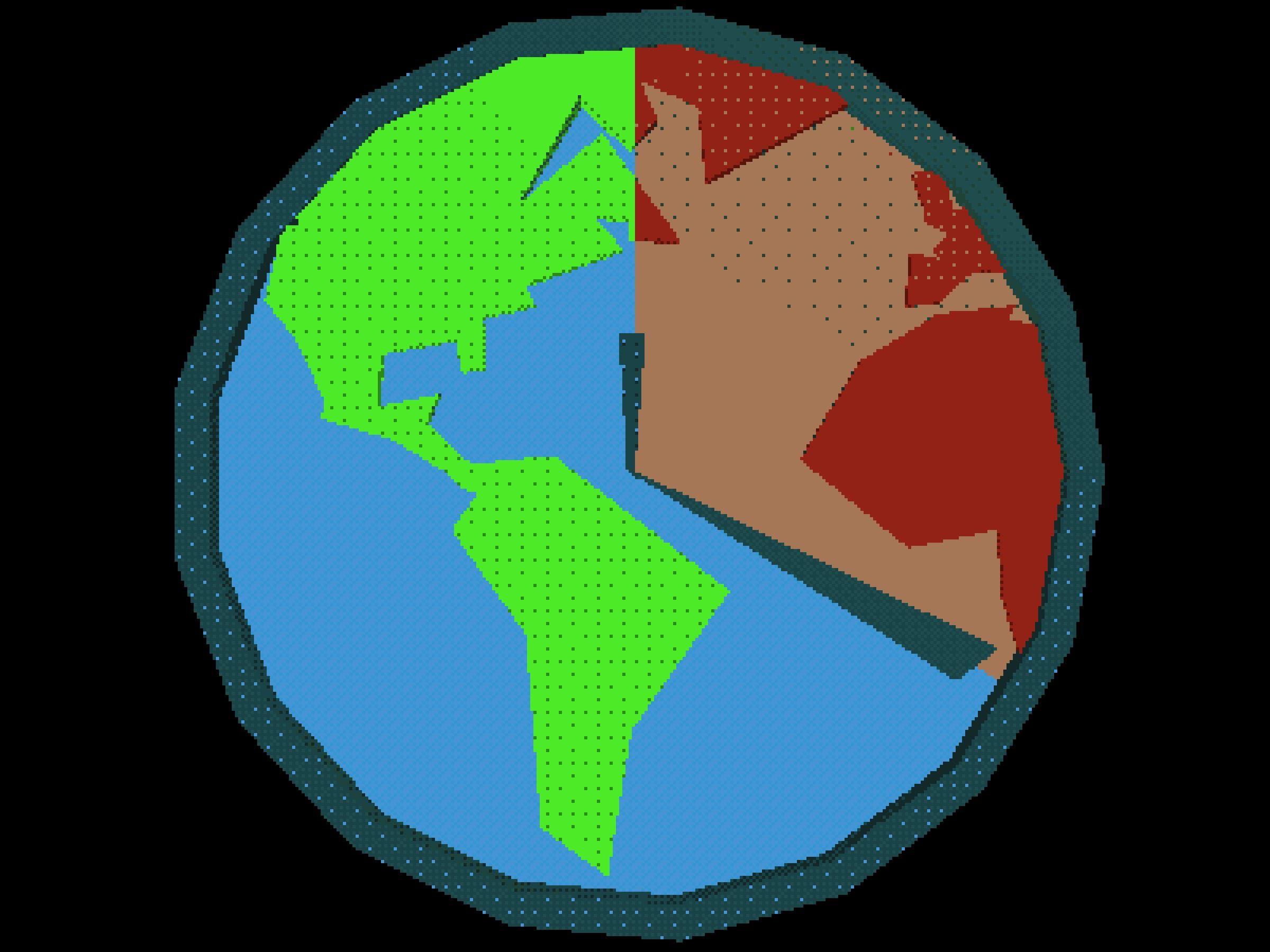 Low-polygon Earth with green and brown continents and blue oceans